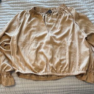 Women's Wrap-Front Long Sleeve Blouse - Beige
